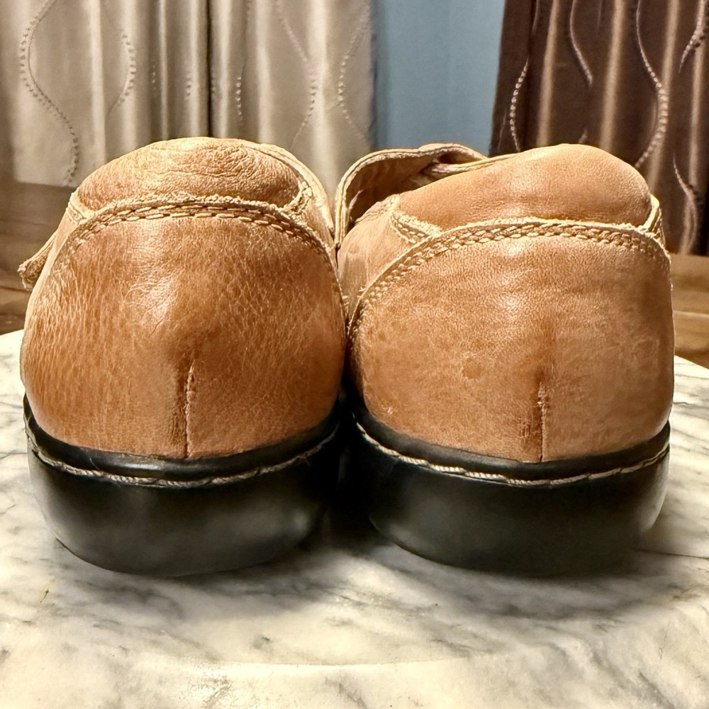Clarks Bendables Ashland Comfort 2 Strap Mary Jane Tan Leather Shoes Women Sz 8 - Picture 4 of 5